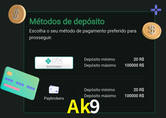 O cassino Ak9 oferece uma grande variedade de métodos de pagamento